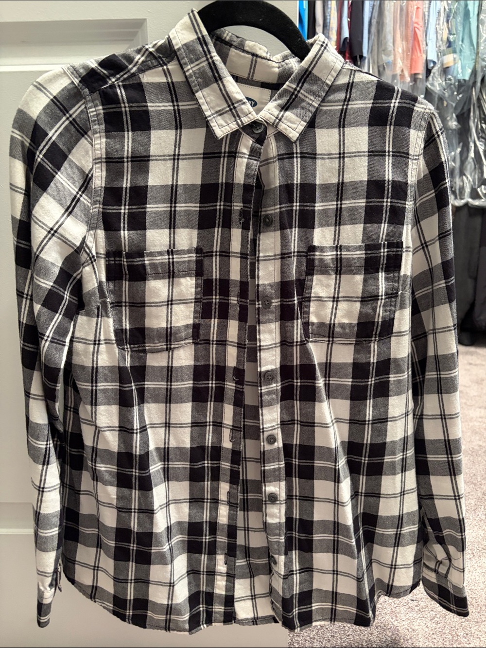 Old Navy Black and White Plaid Button-Down Shirt